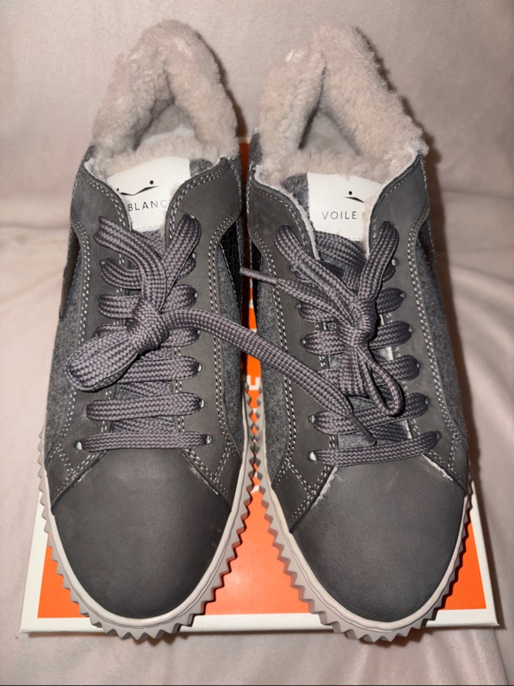 NWT VOILE BLANCHE LIPARI Charcoal Grey Fur Suede and Felt Sneakers - Picture 9 of 16